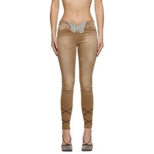 BLUMARINE Fall 2021 Runway Tan Butterfly Buckle Jeans Denim IT 40 Small SSENSE